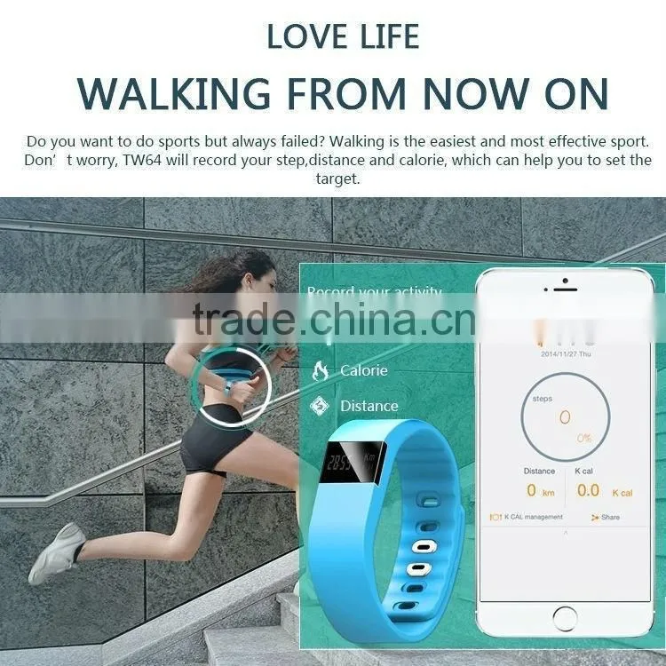 TW64 Bluetooth 4.0 Pulsera Inteligente Passometer Bracelet Sleep Fitness Activity Tracker Call Reminder Smart Band