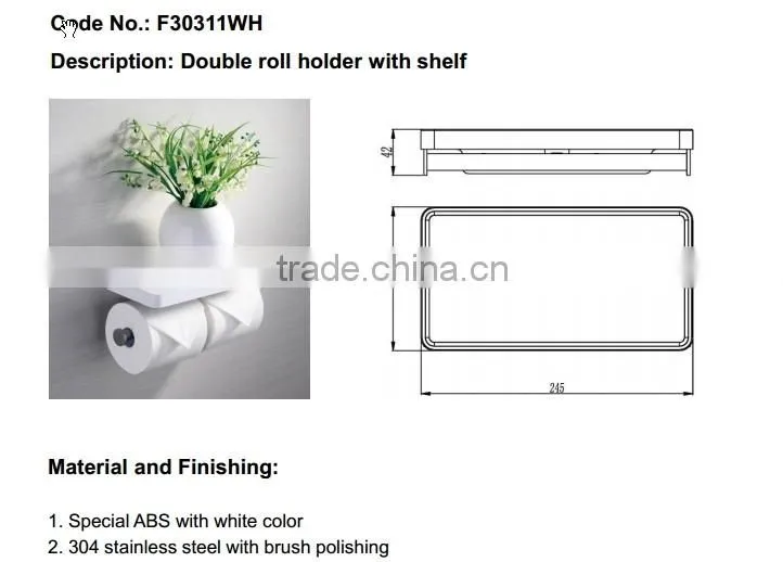 Bathroom accessory double roll toilet paper holder with shelf