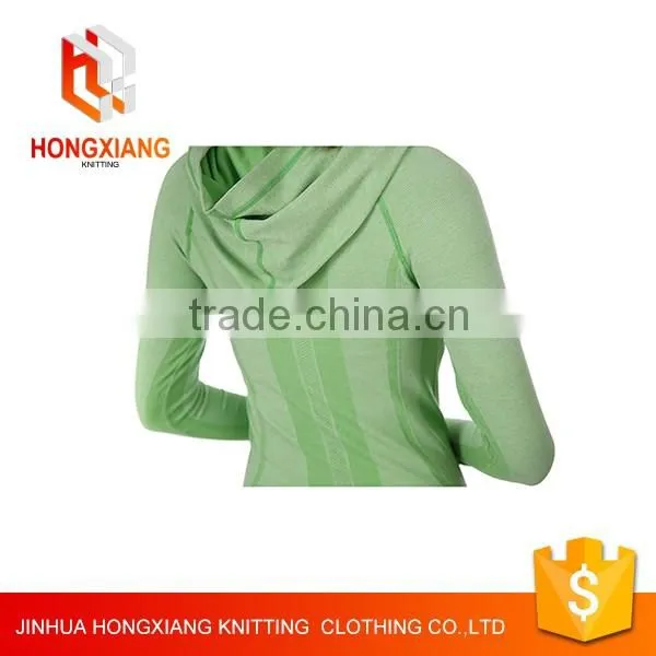 Hongxiang OEM Wholesale Custom Sexy sweatshirt with wrist, tight striped hooded yoga sweatshirt,Tennis baseball jacket green