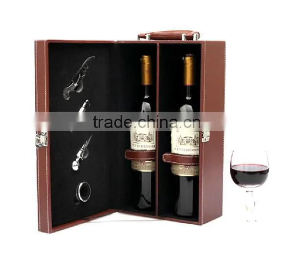 Factory Hot Sell Handmade two bottles wine leather box