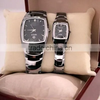 Square barrel full waterproof tungsten steel couple watches