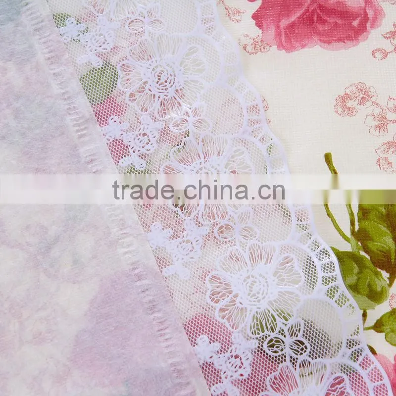 PVC/PEVA tablecloth with lace border & flannel backing, waterproof & oilproof