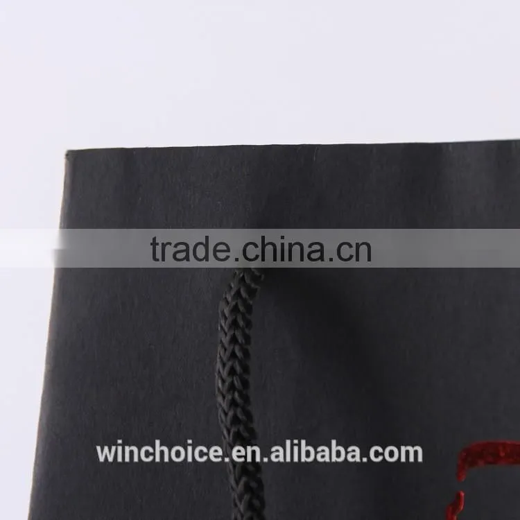 black cardboard bag ,wine bag ,promotion bag , hot silver/gold craft printing, cotton handle