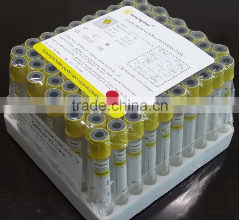 Yellow cap clot activator with gel blood collection tube