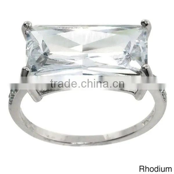 Fashion Sterling Silver Big White Emerald-cut Cubic Zirconia Statement Ring