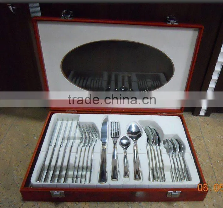 24 pcs gold stainless steel cutlery set with wood case