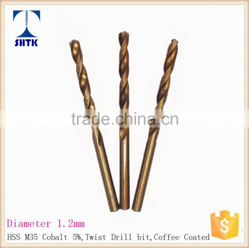 Drill bit, HSS M35 cobalt drill fully ground twist drill bit,Dia 1.2mm