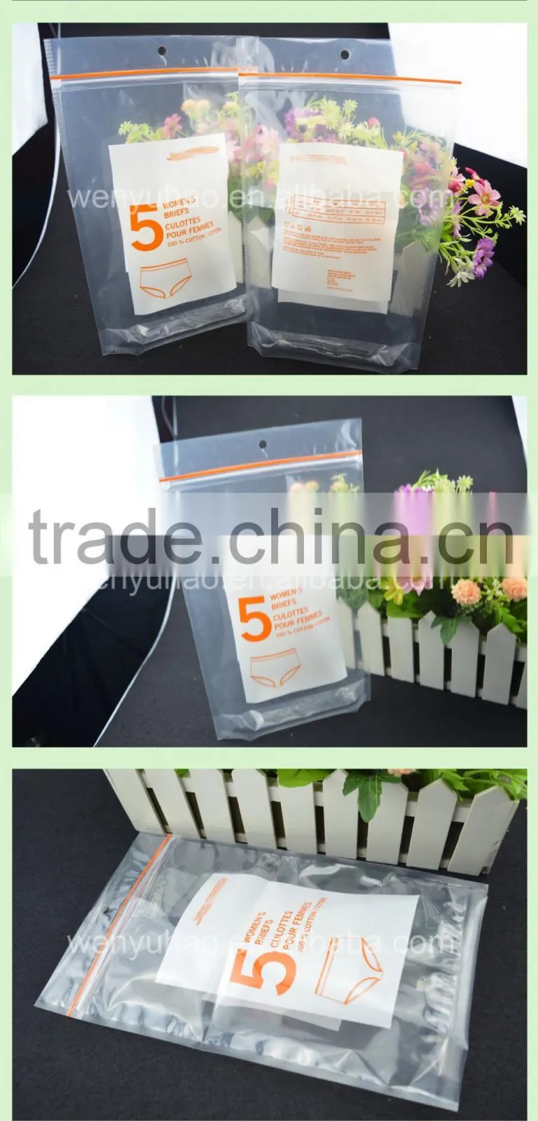 underwear plastic custom print zip lock bag / stand up pouch with hang hole