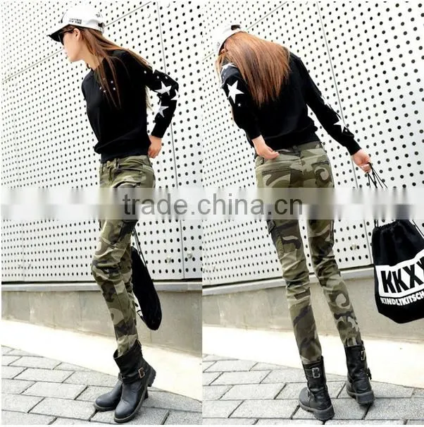Newest fashion camo skinny jeans woman camouflage jeans slim plus size pencil jean femme pantalones mujer