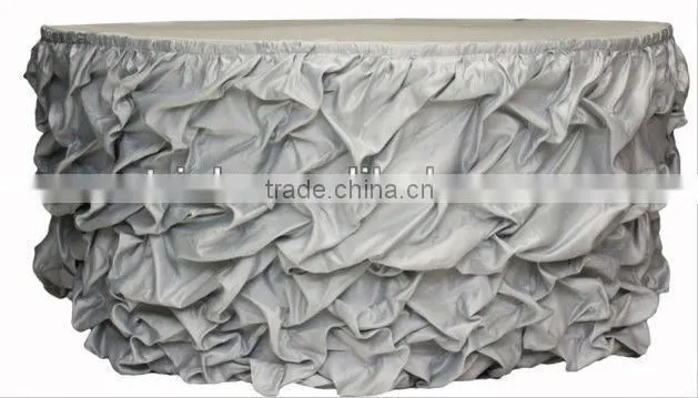 Luxury satin ruffled table skirting style,table skirting for wedding
