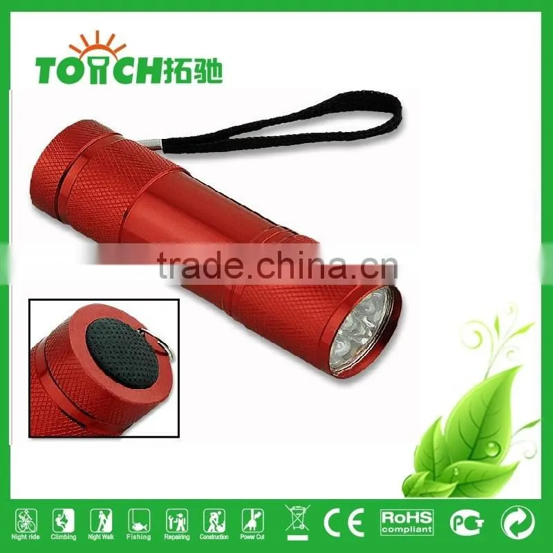 professional mini 9 leds torch light red color multipurpose waterpreoof 9 leds flashlight for outdoor hiking or camping