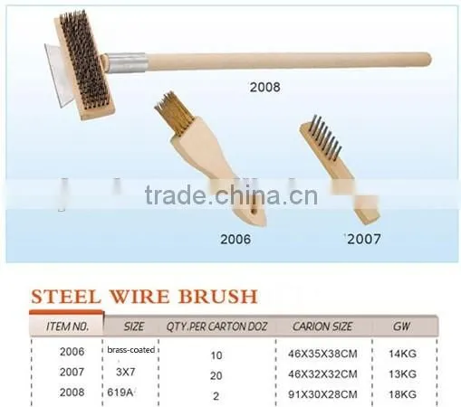 brass-coated wire brush long wooden handle steel wire brush with knife wire brush