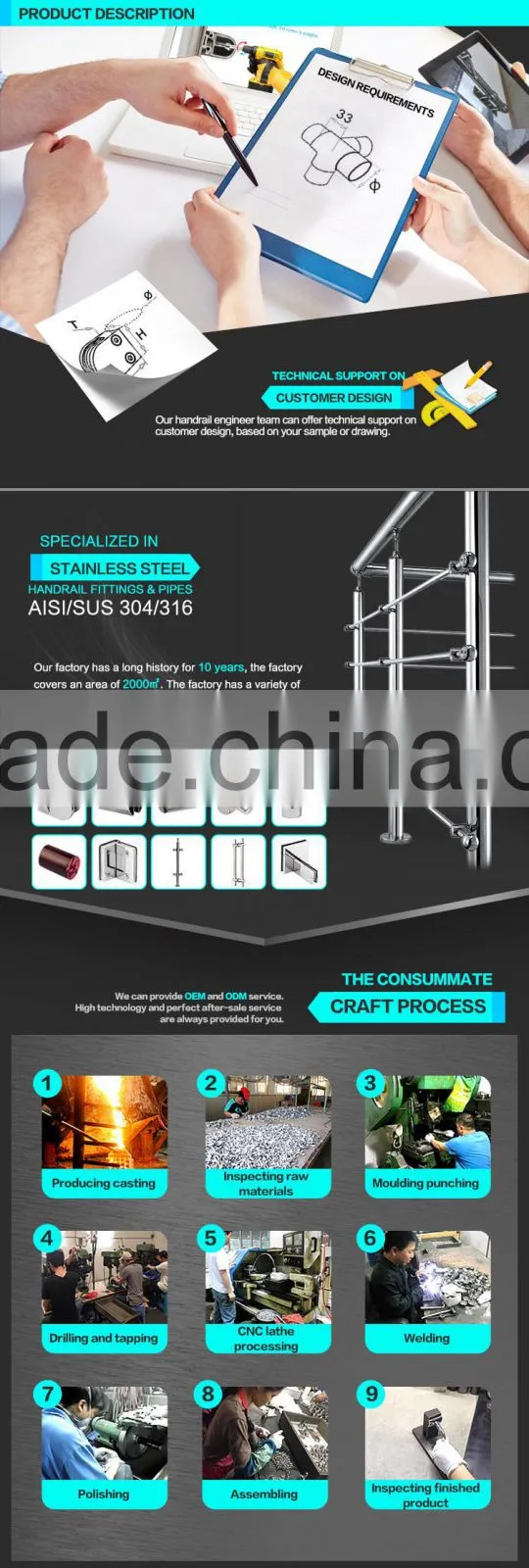 304/316 stainless steel handrail tube