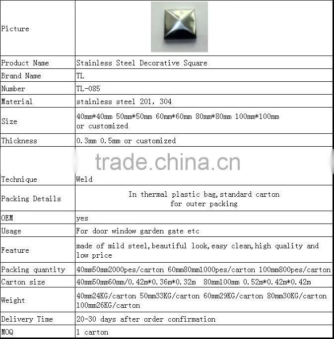 Stainless Steel railing stair handrail Decorative Accessories Square