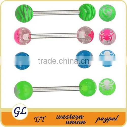 TR01070 14G Tongue barbell printed fake piercing tongue