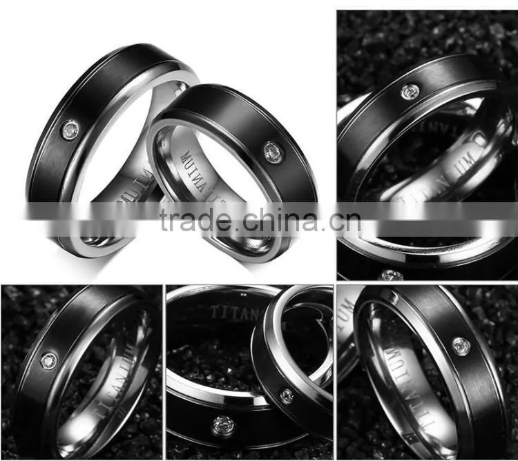 IP black plating Highly Polished Titanium Steel Diamond Couple Rings