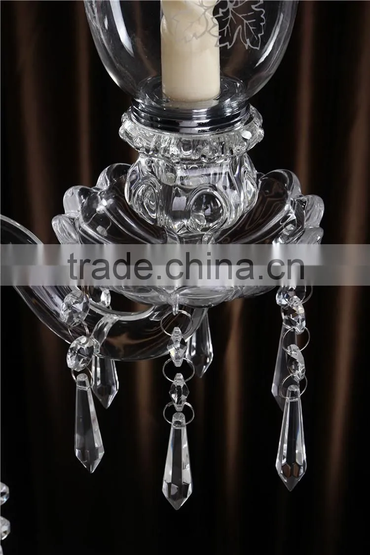 2 arms k9 crystal pink engraved base candle holder