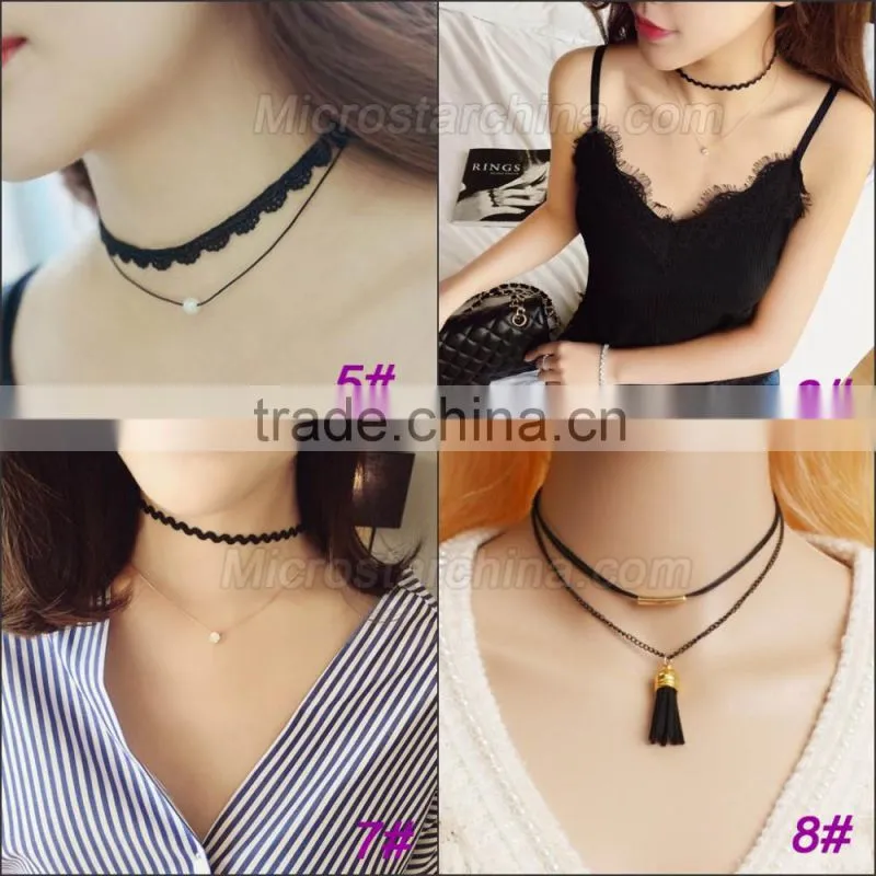 2016 Fashion Woman Handmade Long Black Velvet Choker Necklace