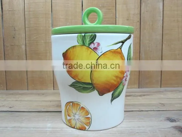 Ecological ceramic cookie canister with lemon decal