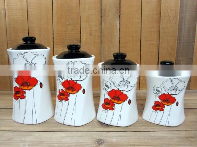 Hot Sale Ceramic Food Spice Storage Jar with Black Lid for Kitchens