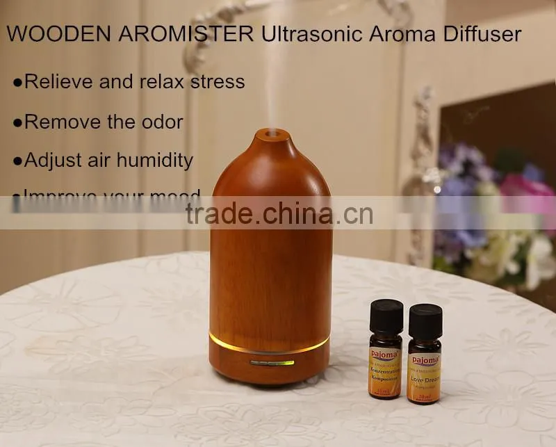 Wood+ABS+PP+Silicone aroma oils, Wooden electric ultrasonic aroma diffuser, 100ml aroma humidifier