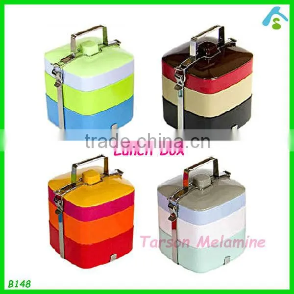 4 layers melamine lunch box with steel handle , restaurant double layer lunch