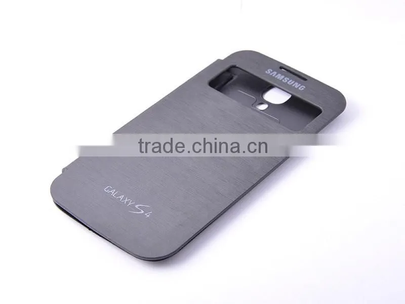 Hot selling in stock leather cover for samsung galaxy s4 leather case with window view