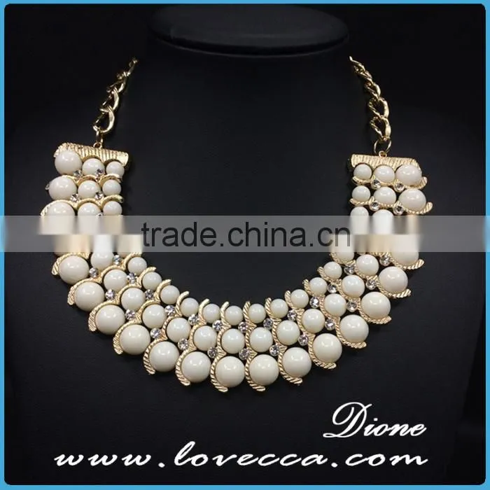 New fashion rhinestone exaggerate white tassel bead necklace chain