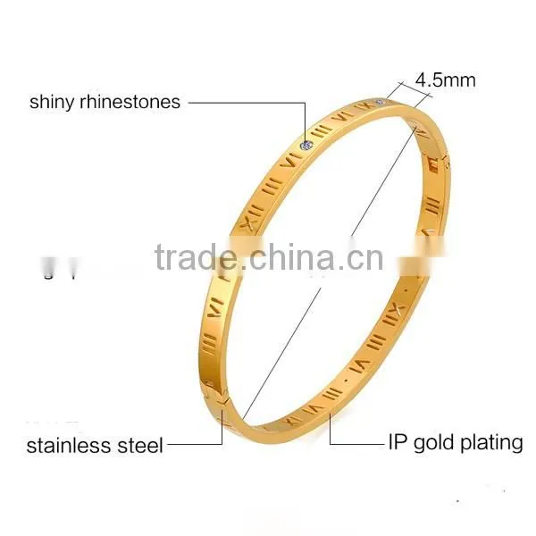 Stainless Steel Jewelry Rhinestone Roman Numerals Bracelet