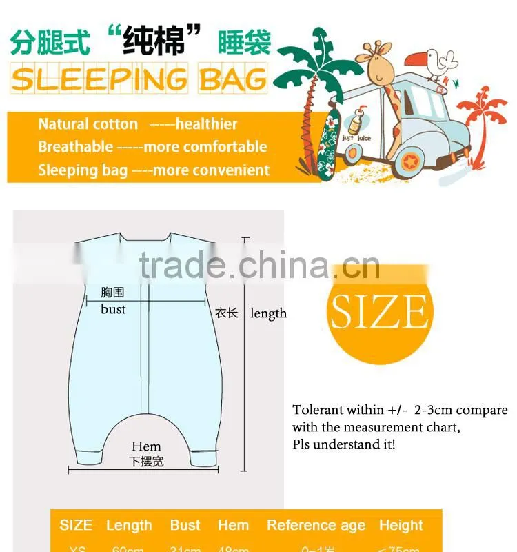100% cotton Baby short sleeve sleeping bag for spring and summer fall pink style