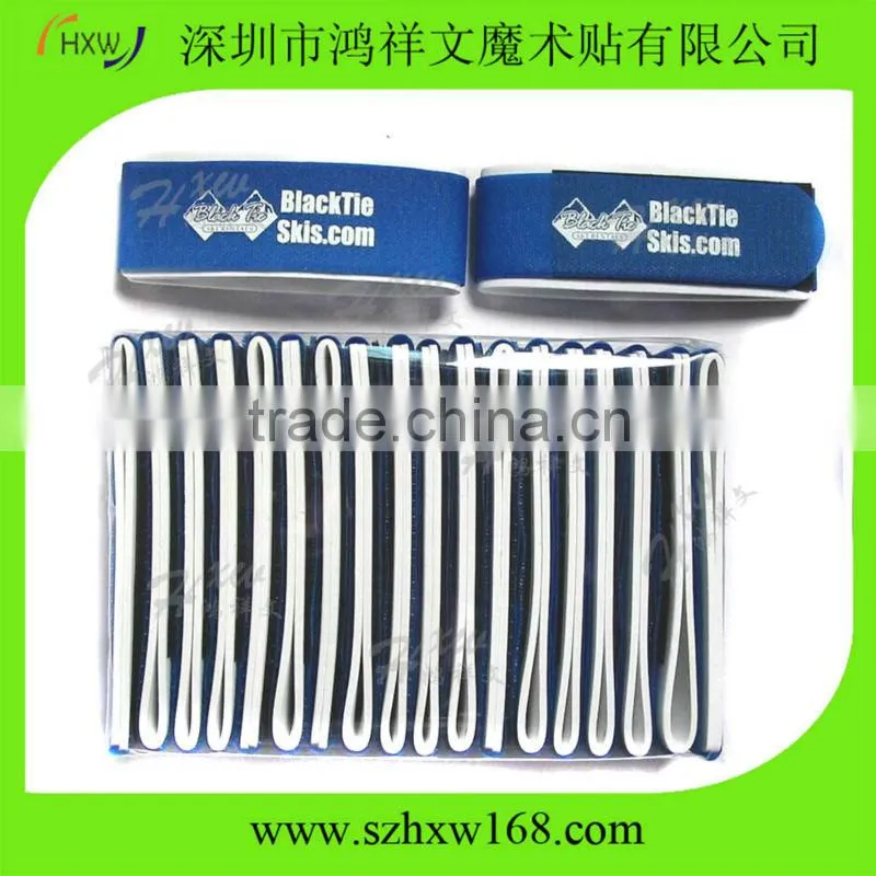 Rubber ski strap/Logo printed ski ties with pull tab