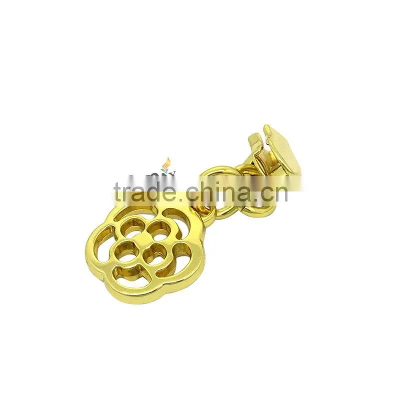 Flower shape custom gold simple metal zipper puller for clothing