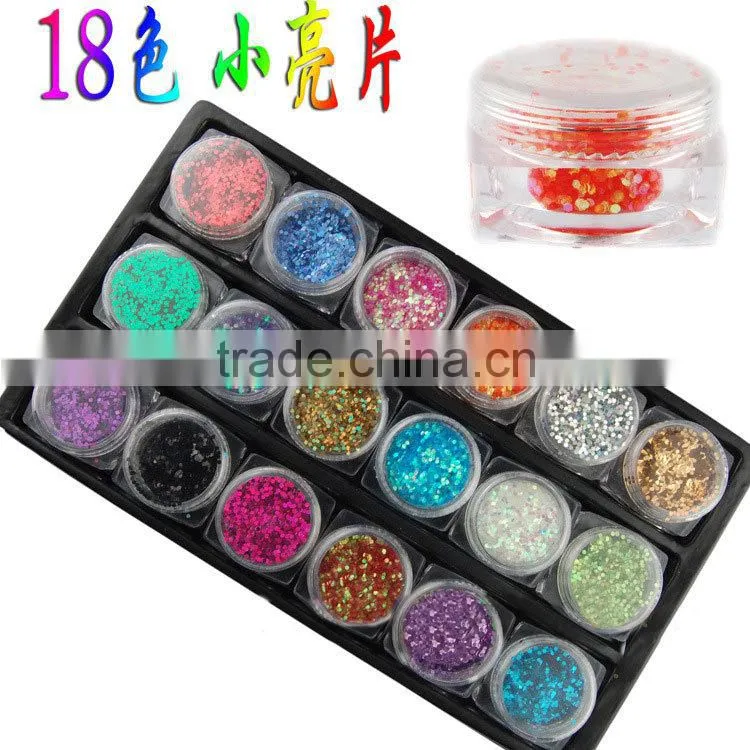H1-010 18COLOURS BIG GLITTER POWDER ,3G nail art fine powder