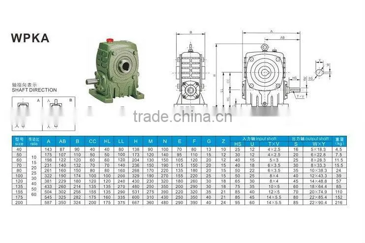 WPKA hollow shaft worm gearbox reducer
