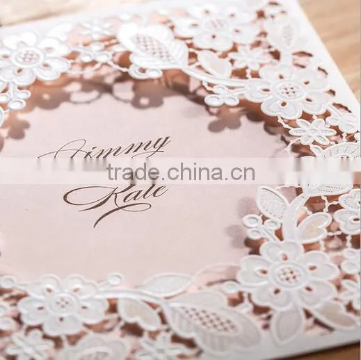 White silk tie laser cut wedding invitation card
