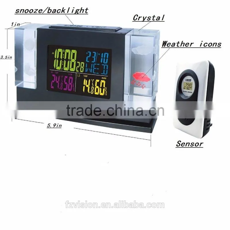 Thermo hygrometer Digital wireless Weather Station alarm Clock/ automatic weather station with 2 Remote Sensors