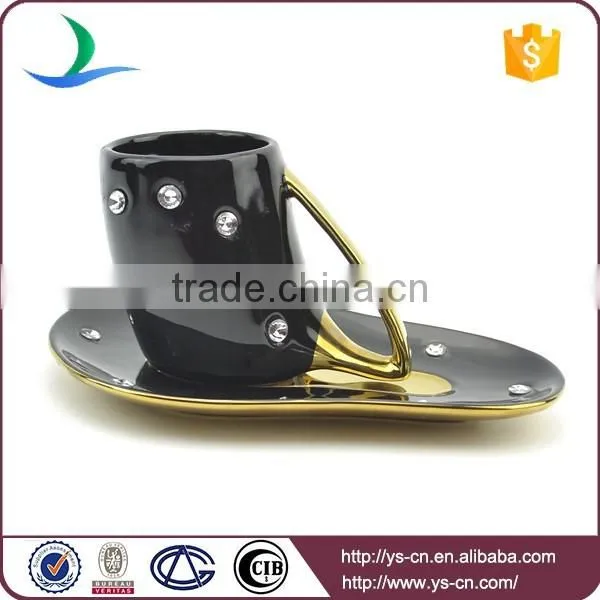 Graceful Diamond Electroplate black gold plating ceramic tea set