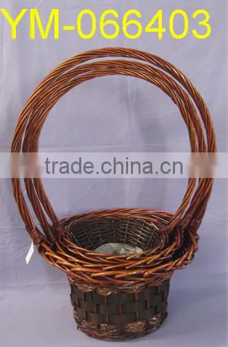 Brwon Willow Gift Basket with Long Handle