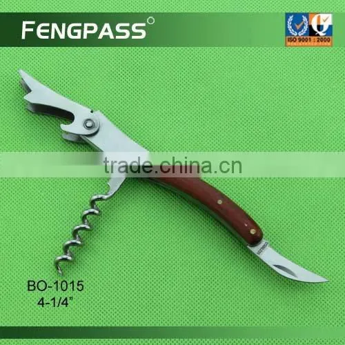 Stainless steel wine corkscrew / bottle opener with plastic handle BO-1009