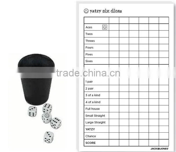 Yatzy Dice Cup with Dices and pencil
