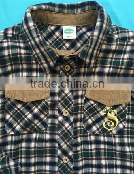 men/boy cotton yarn dye flannel shirt,long sleeve shirt,winter shirt ,embroidery pocket shirt