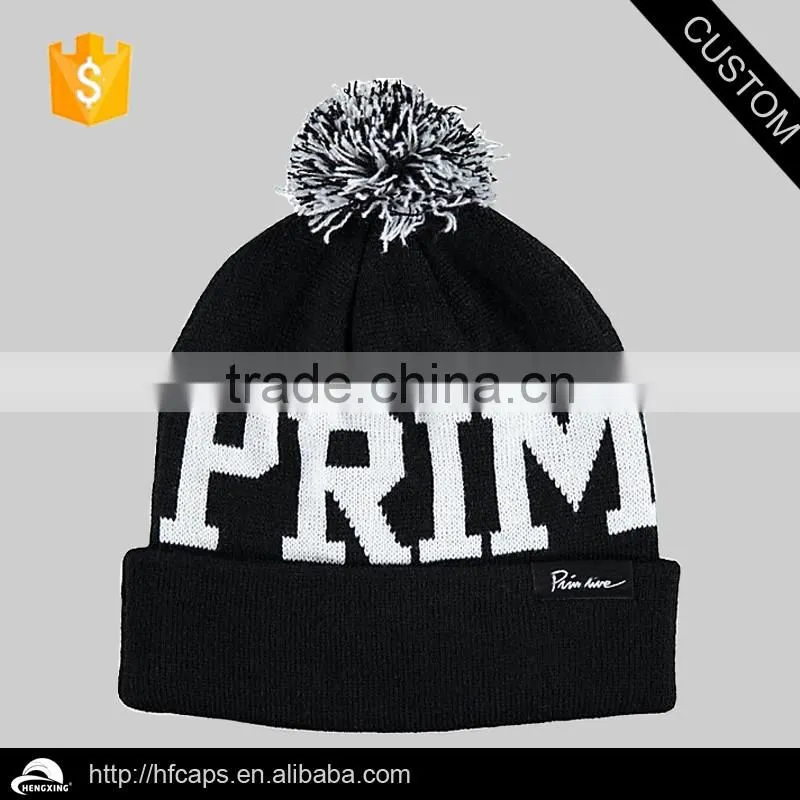 Cheap Fold Up Custom Pom Pom Winter Men's Beanie Hat / Beanie Hat With Embroidery And Jacquard Logo