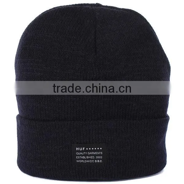 Wholesale 100% acrylic beanie hat/cuffed custom logo beanie hat/slouch free knit beanie winter hat