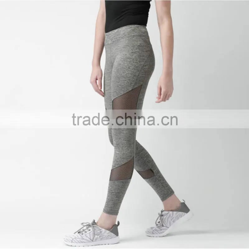 Women Wearing Grey Melange Net Panelled Tights Seamless Yoga Pants