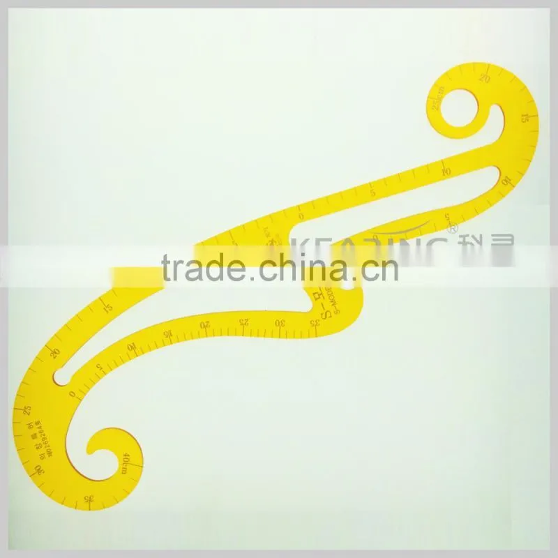 Factory OEM making durable yellow plastic tailor curve ruler for sewing design