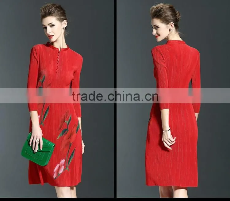 Vintage chinese national stand collar women dresses 2017