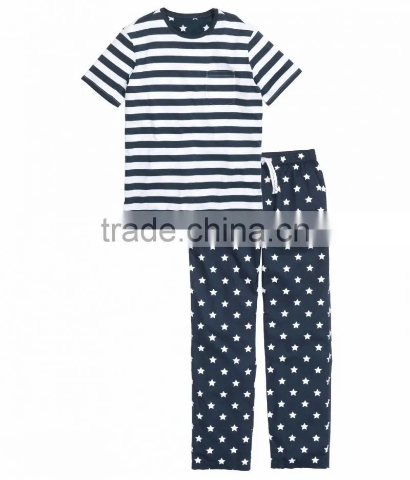 stripe short sleeves top and star printed pants adult pyjamas
