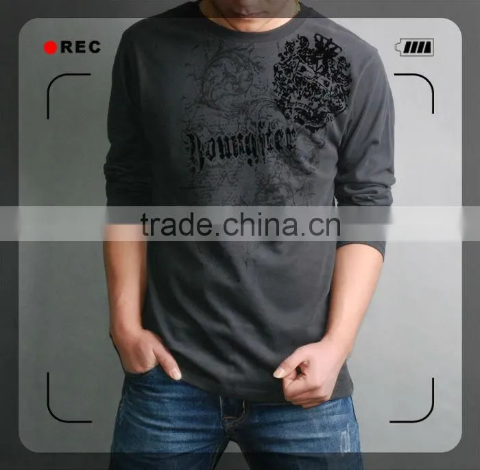 Mens cotton long sleeve flocking Tshirts 201304#