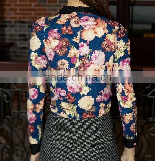 European women flower chiffon blouses paterns