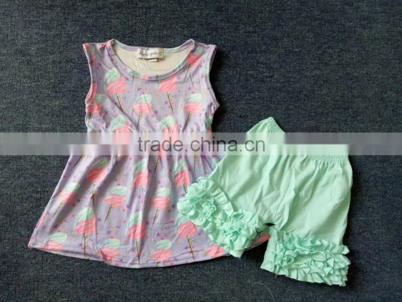 2017 wholesale kids boutique ruffle outfits skirt with cute shorts kids outfits teen girls clothing sets